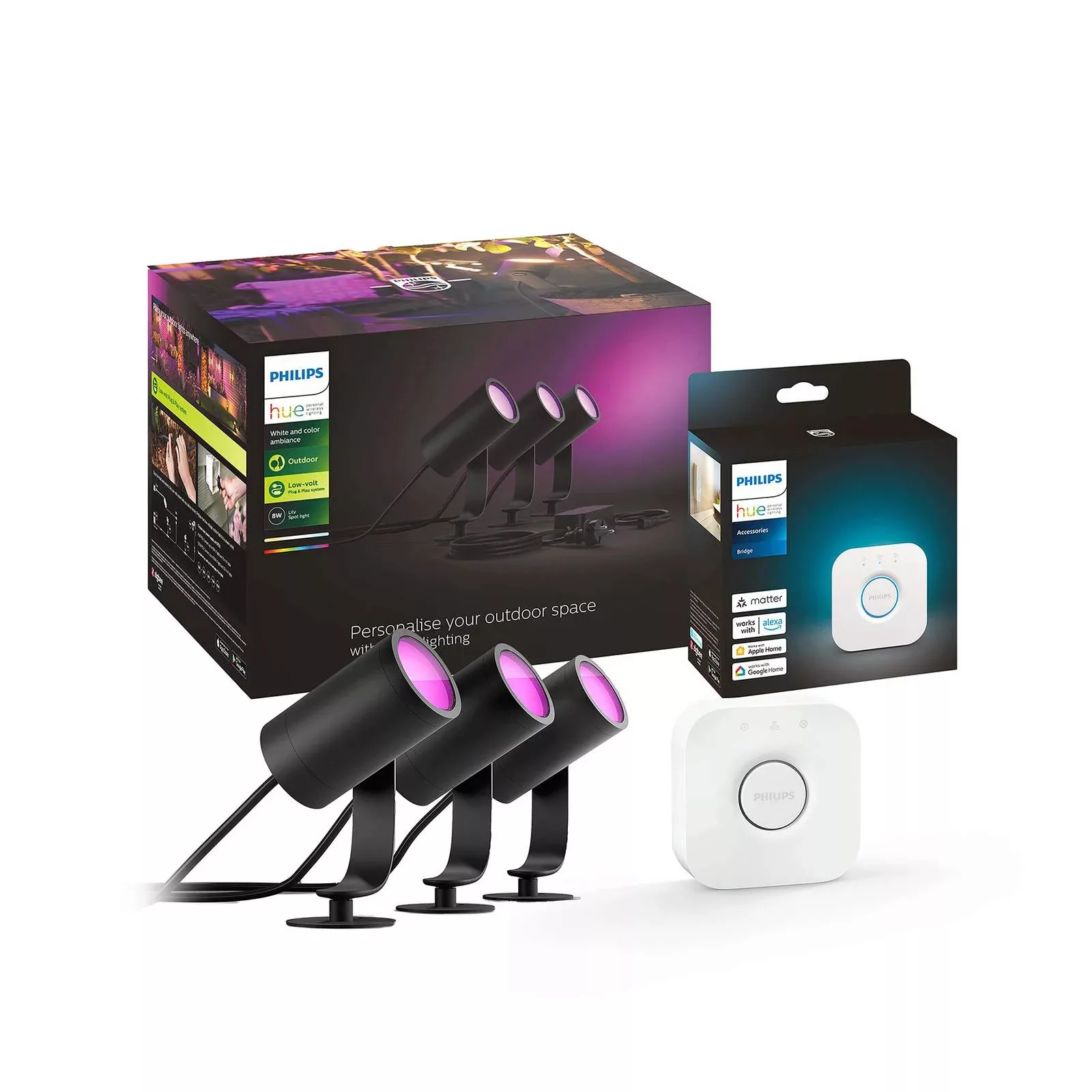 Philips Hue Lily Outdoor Bundle 3er-Spot + Bridge günstig online kaufen