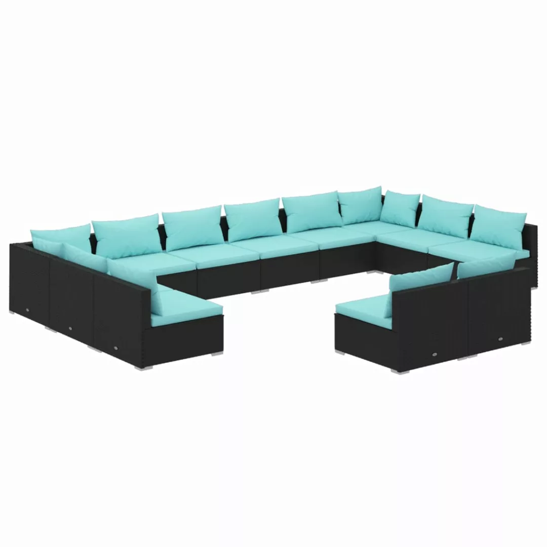 Vidaxl 12-tlg. Garten-lounge-set Mit Kissen Schwarz Poly Rattan günstig online kaufen