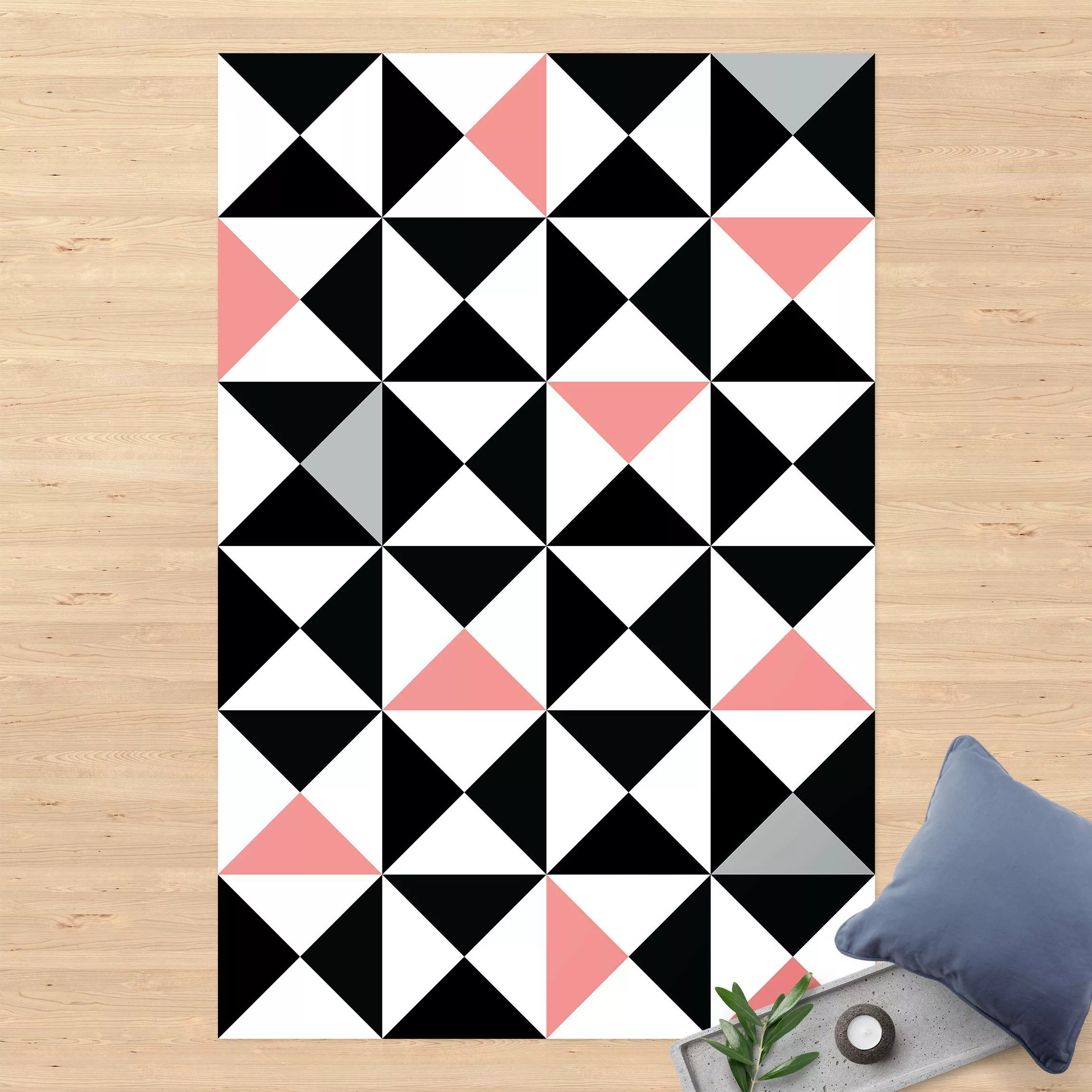 Vinyl-Teppich Geometrisches Muster große Dreiecke Farbakzent Altrosa günstig online kaufen