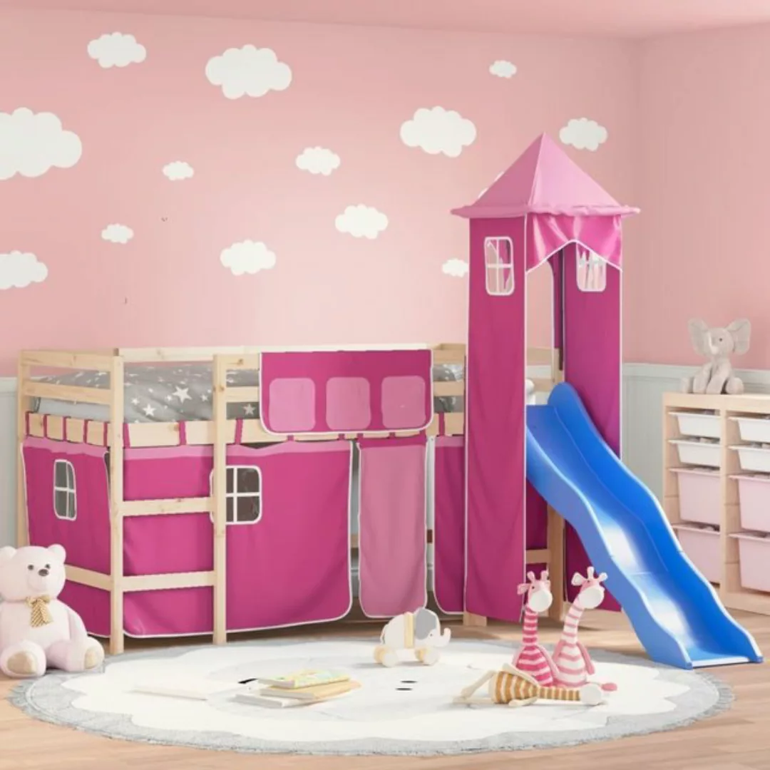 vidaXL Kinderbett Kinderhochbett mit Turm Rosa 80x200 cm Massivholz Kiefer günstig online kaufen