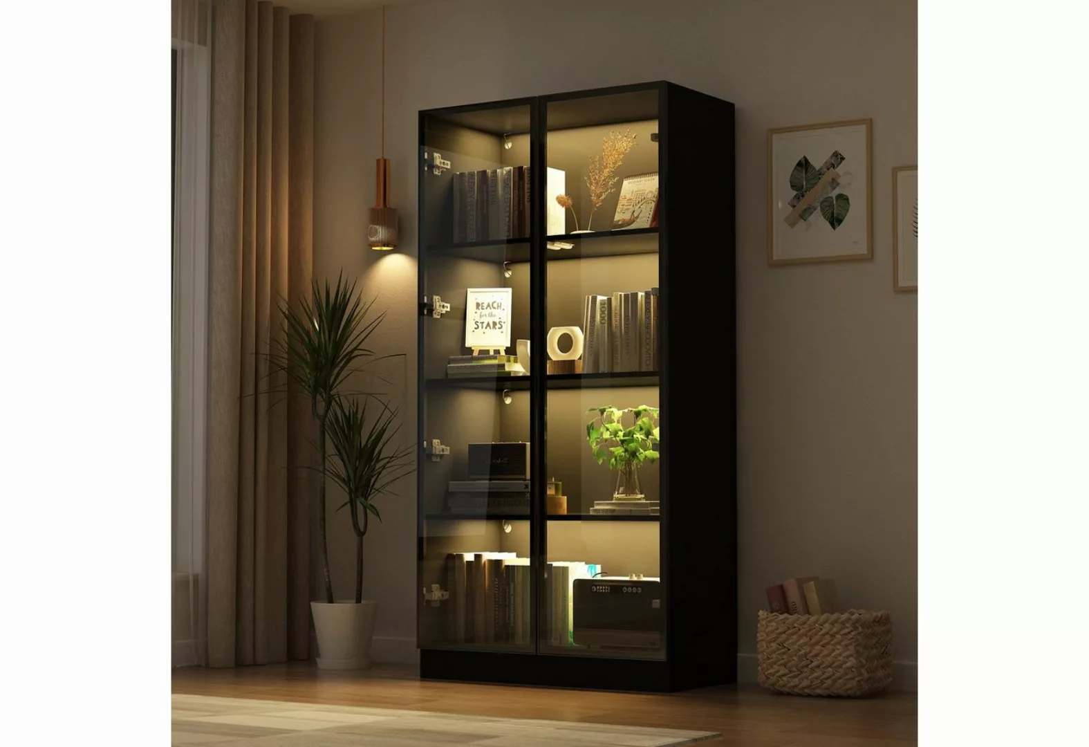 FUFU&GAGA Vitrine Vitrinenschrank mit Glastüren und Beleuchtung 160 CM günstig online kaufen