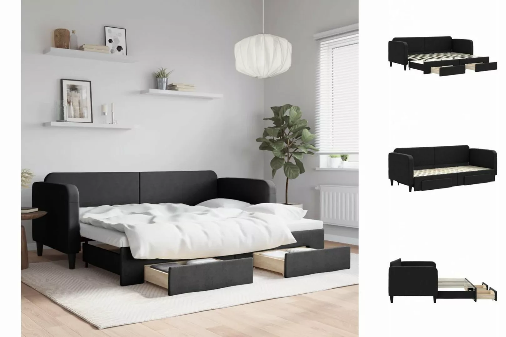 vidaXL Gästebett Gästebett Tagesbett Ausziehbar mit Schubladen Schwarz 80x2 günstig online kaufen