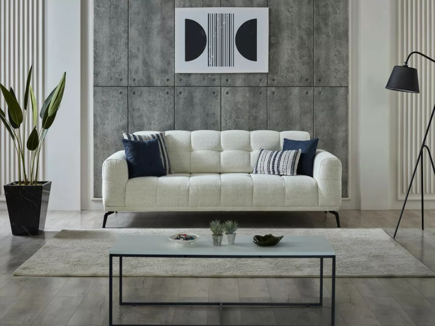 Sofa 3-Sitzer - melierter Stoff - Weiß - RICADI von Pascal Morabito günstig online kaufen