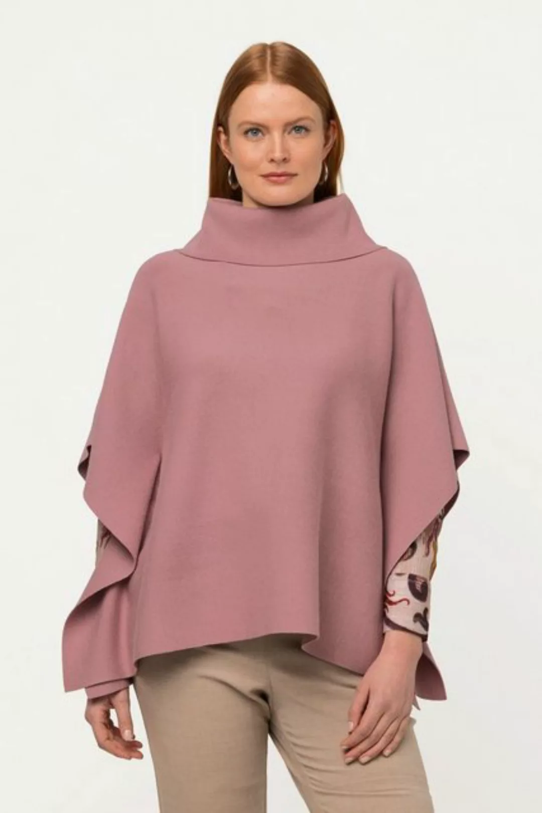 Ulla Popken Pullunder Poncho-Pullover Oversized Rollkragen ärmellos günstig online kaufen