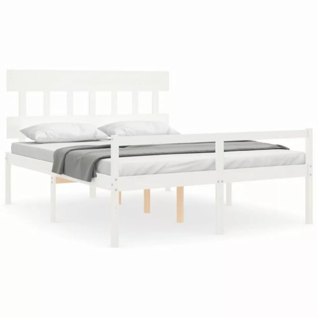 furnicato Bett Seniorenbett mit Kopfteil Weiß Kingsize Massivholz günstig online kaufen