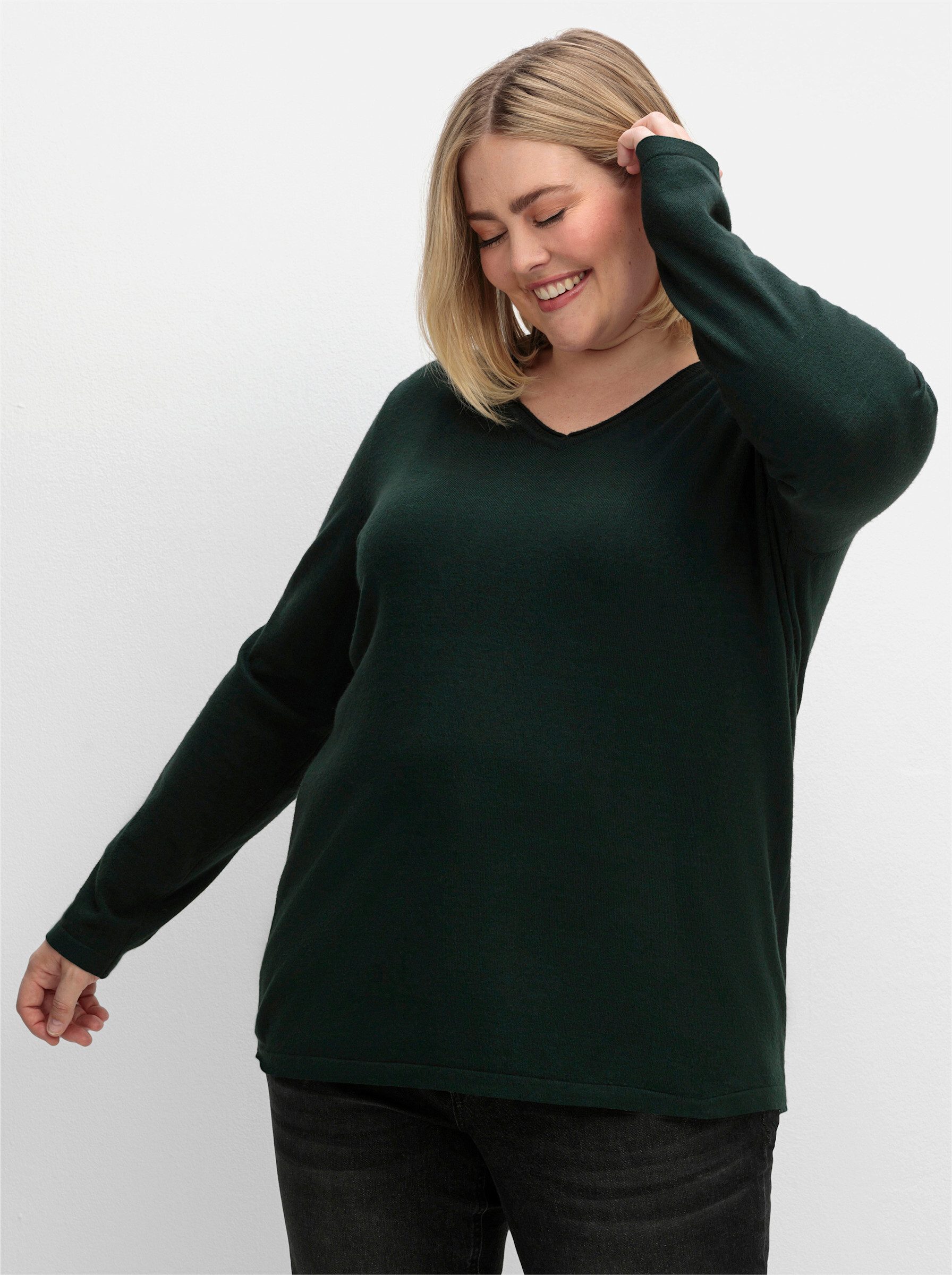 Sheego Strickpullover V-Ausschnitt-Pullover günstig online kaufen
