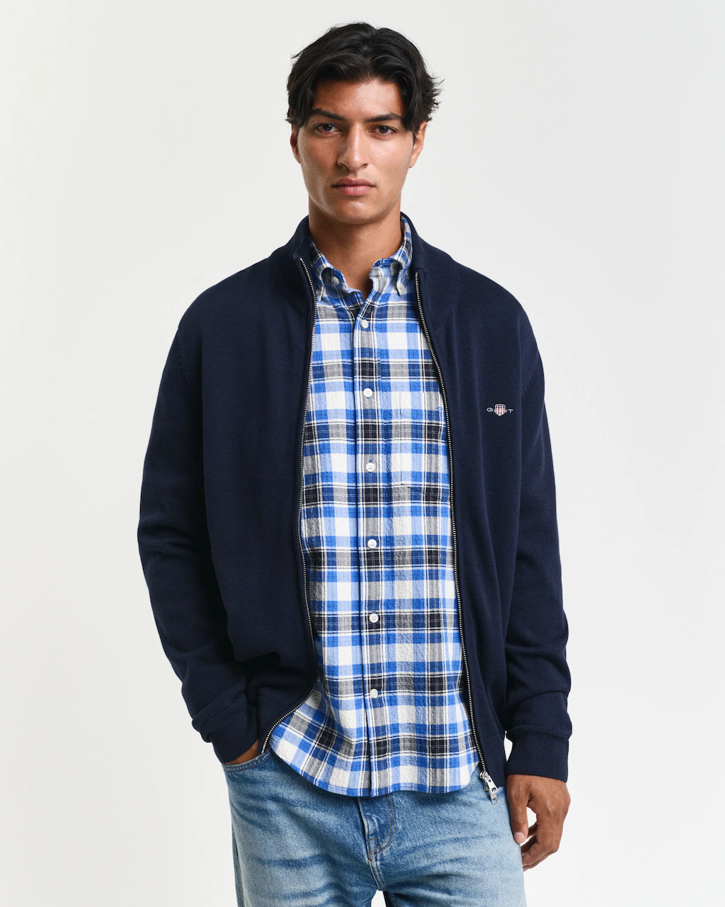 Gant Cardigan "CASUAL COTTON ZIP CARDIGAN", Mit Rippbündchen an Stehkragen, günstig online kaufen