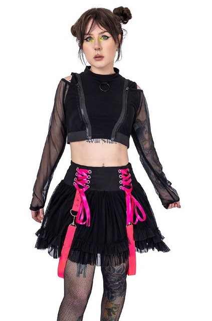 Poizen Industries Stufenrock Chaotic Schwarz Pink Goth Gothic Schnürung Vol günstig online kaufen