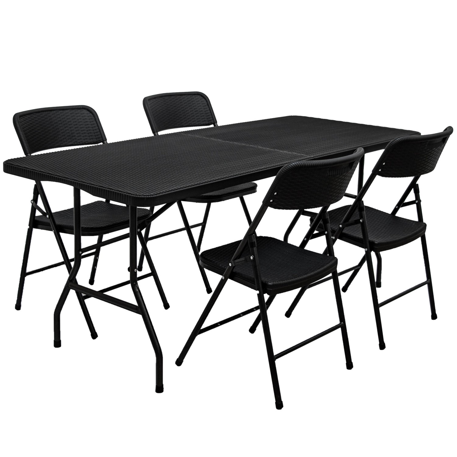 AMANKA Gartenmöbel Set in Rattan Optik 180 cm Tisch mit 4 Stühlen Schwarz günstig online kaufen