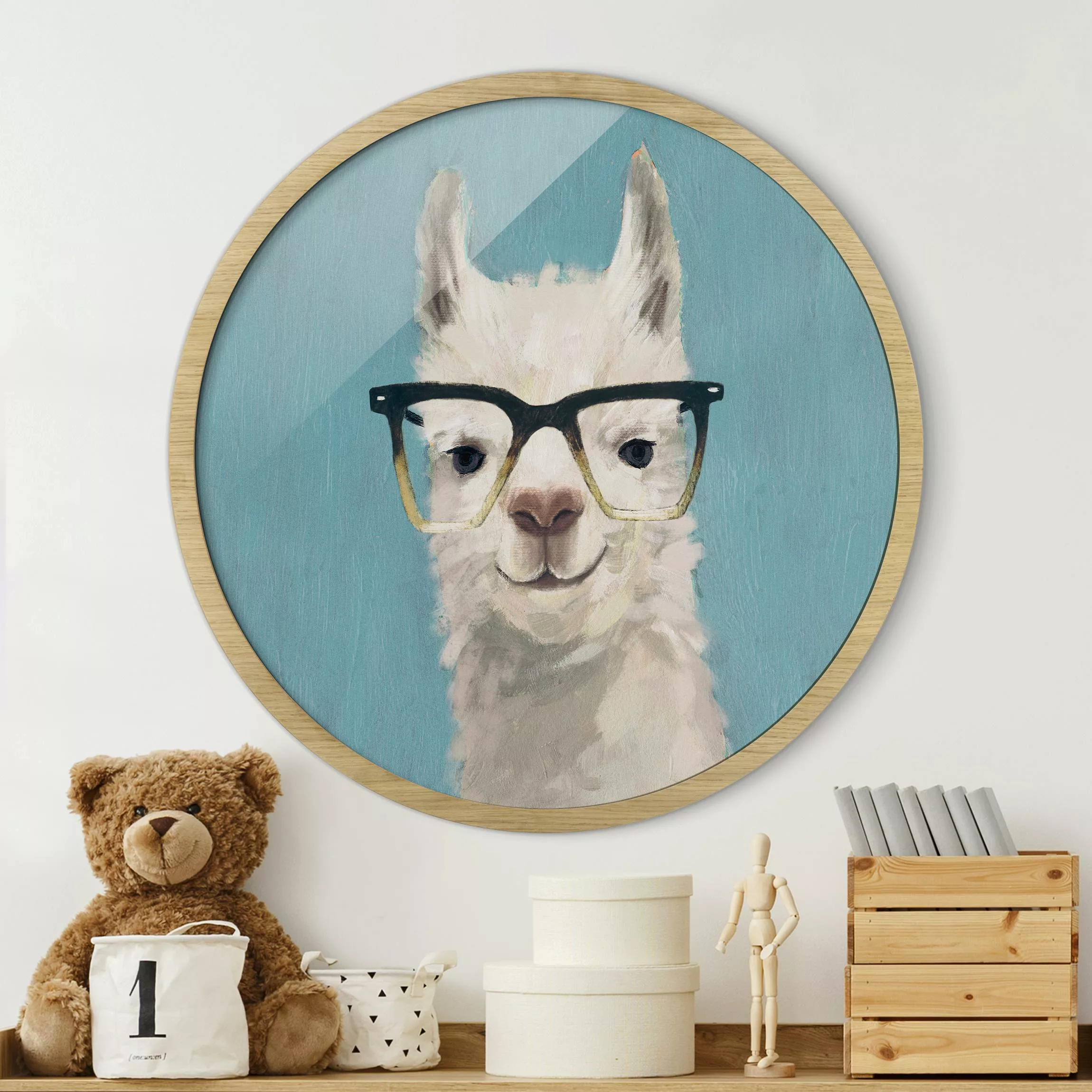 Rundes Gerahmtes Bild Lama mit Brille IV günstig online kaufen