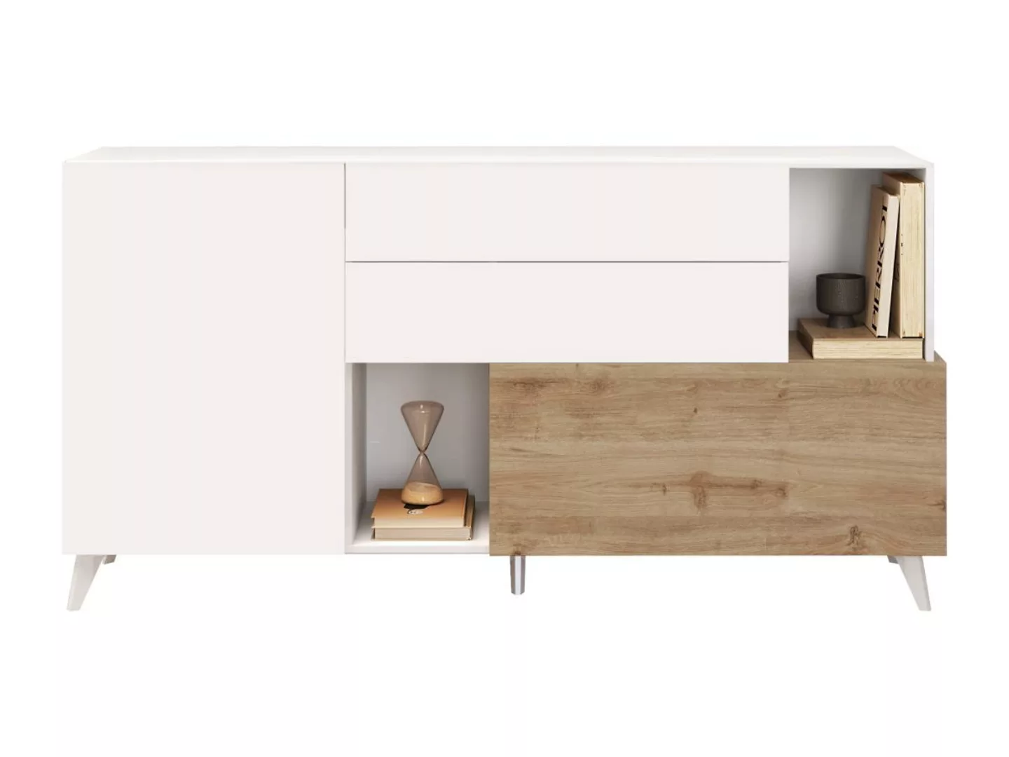Sideboard mit 2 Türen, 2 Schubladen & 2 Ablagefächern - Holzfarben & Weiß l günstig online kaufen