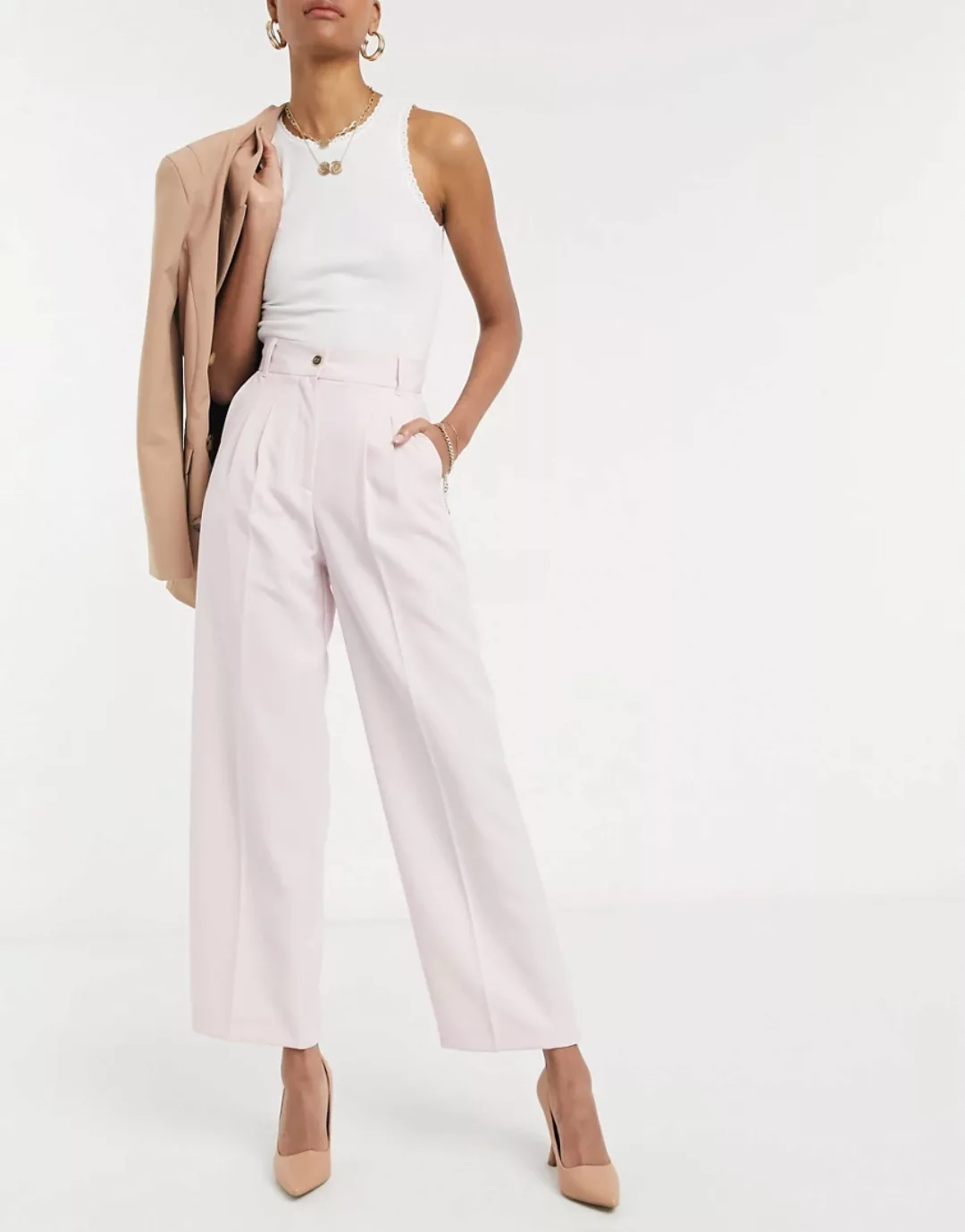 River Island – Twillhose in Rosa mit weitem Bein-Braun günstig online kaufen