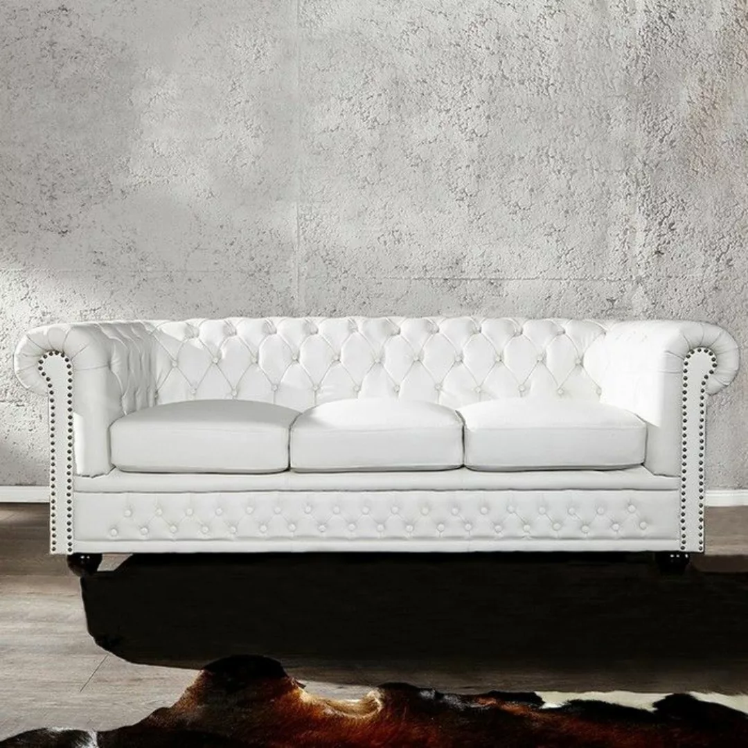 3er Sofa WINCHESTER Wei? im klassisch englischen Chesterfield-Stil günstig online kaufen