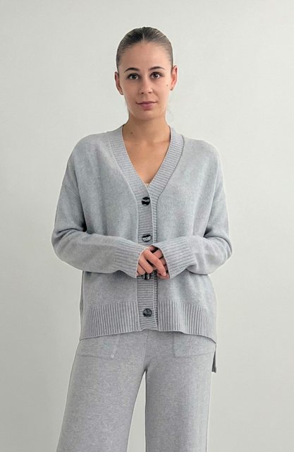 Zuckerwatte Strickjacke mit V-Ausschnitt aus weicher Merino Cashmere Mischu günstig online kaufen