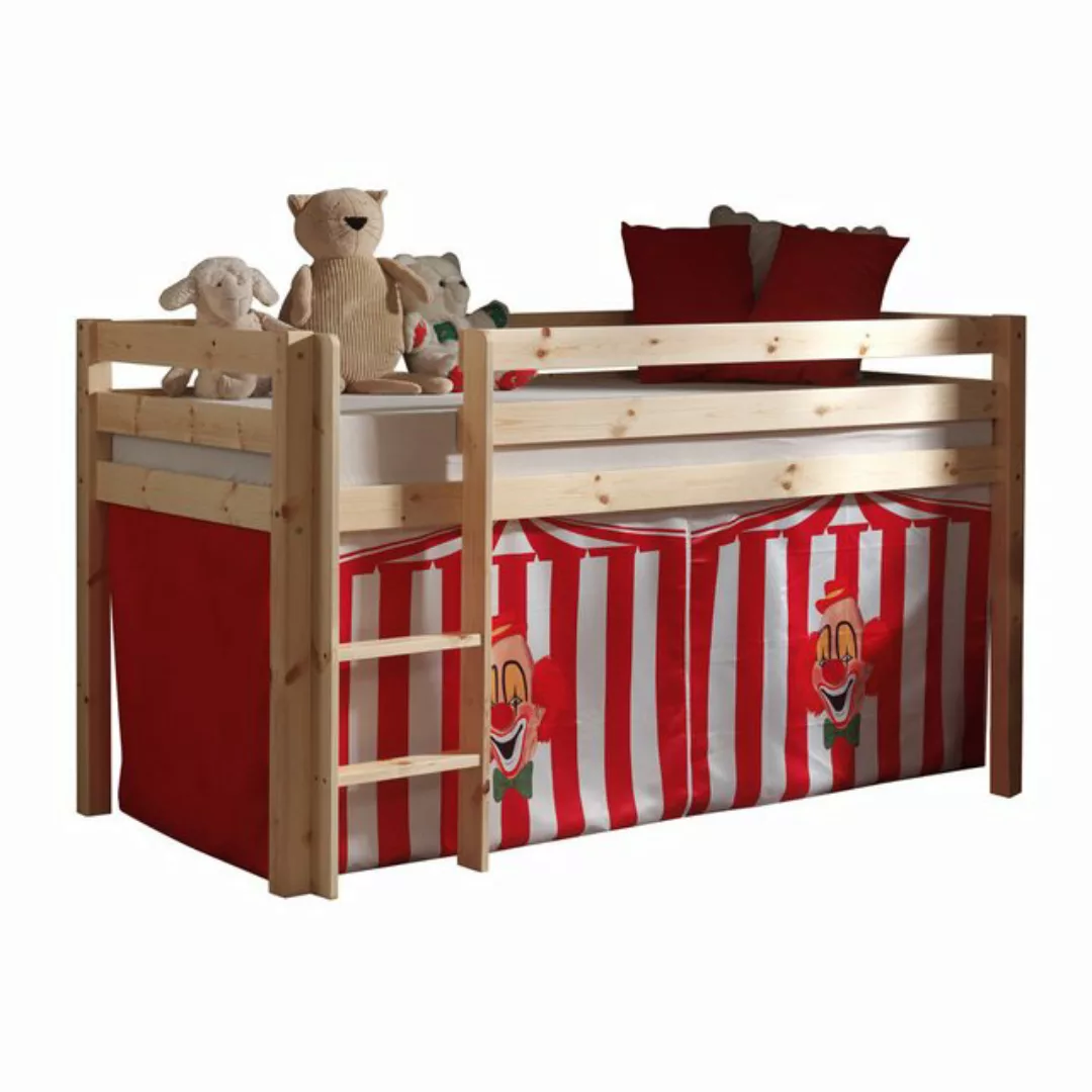 Kinderzimmer Spielbett PINOO-12 mit Textilset Zirkus in Kiefer massiv natur günstig online kaufen