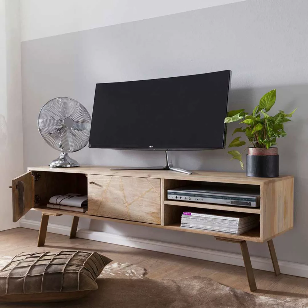TV Lowboard aus Mangobaum Massivholz und Eisen 145 cm breit günstig online kaufen