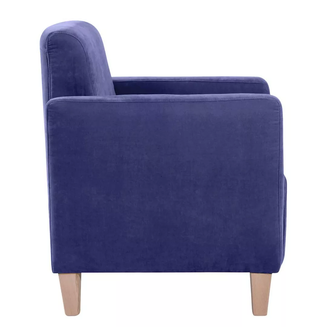 Blauer Wohnzimmer Sessel aus Velours Buche Massivholz günstig online kaufen
