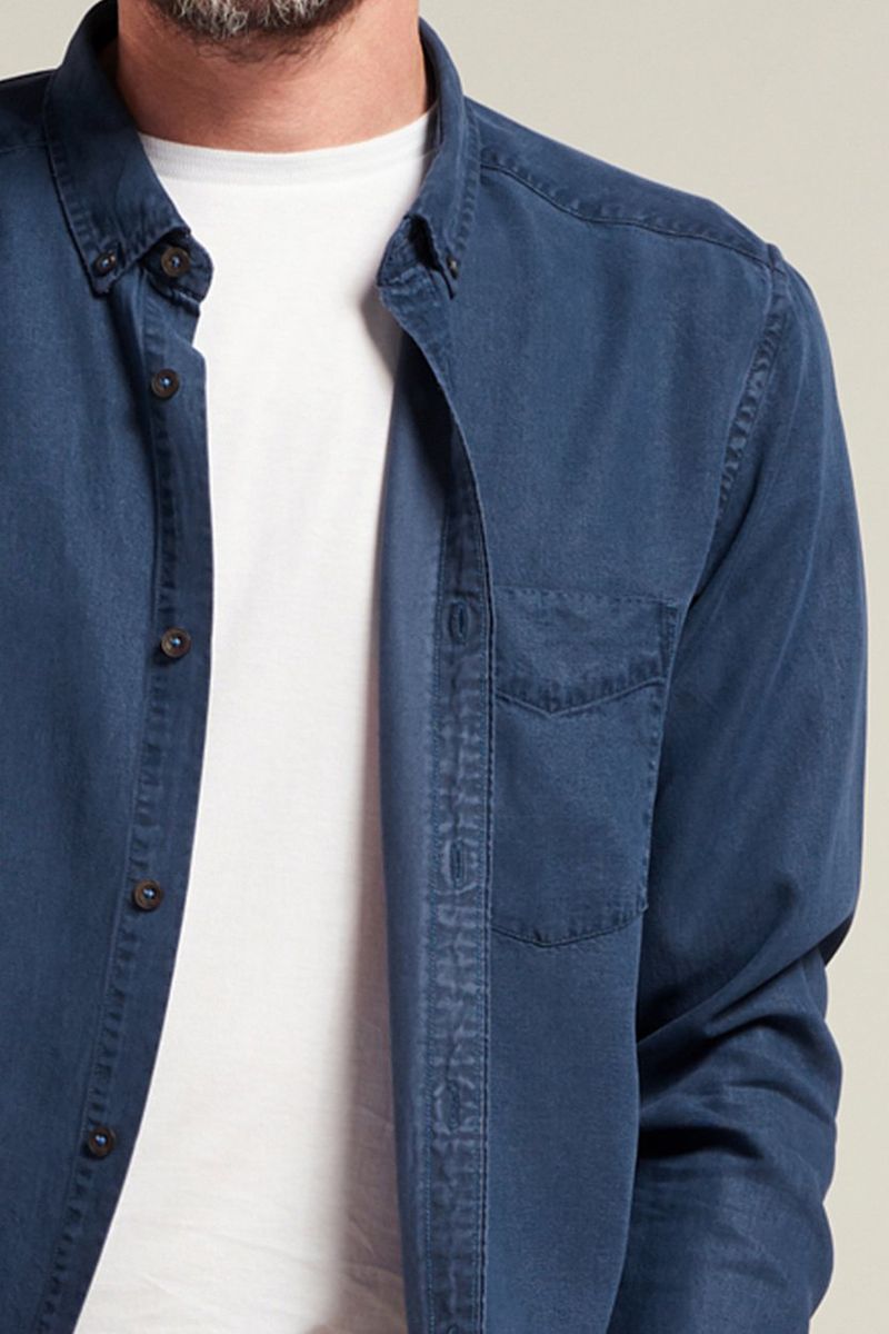 Dstrezzed Hemd Garment Dyed Tencel Dunkelblau - Größe M günstig online kaufen