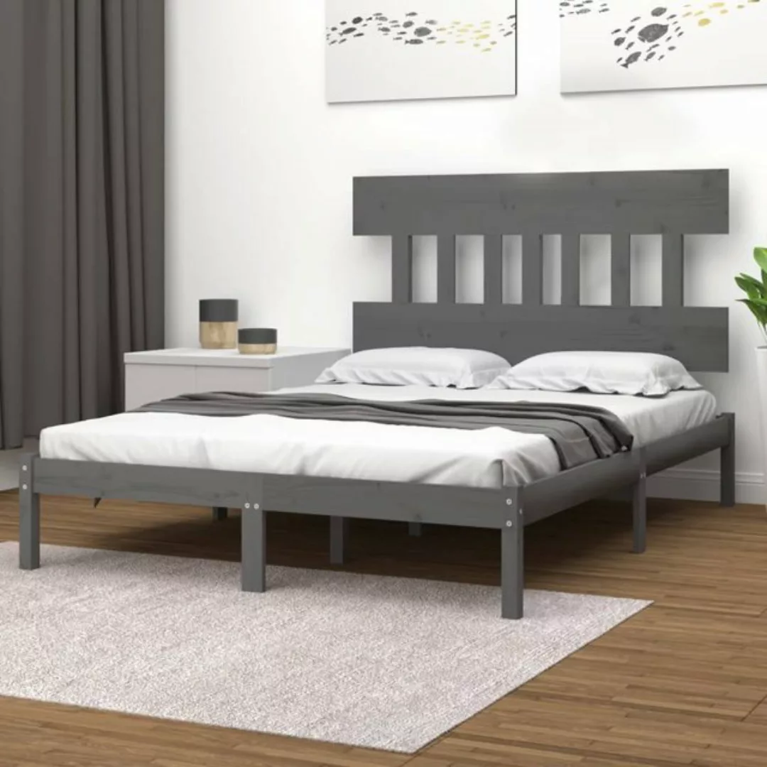 vidaXL Bettgestell Massivholzbett Grau 200x200 cm Bett Bettgestell Doppelbe günstig online kaufen