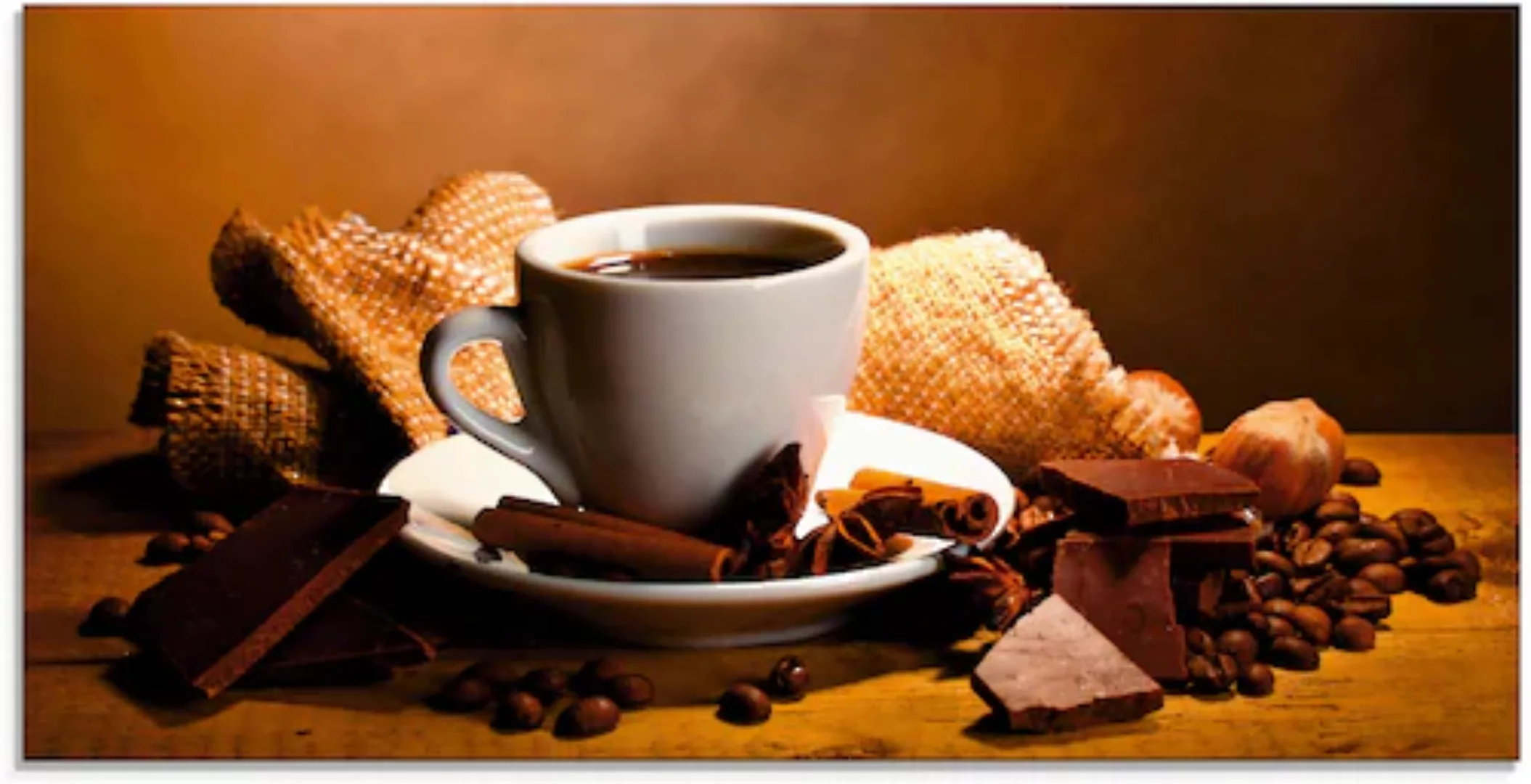 Artland Glasbild "Kaffeetasse Zimtstange Nüsse Schokolade", Getränke, (1 St günstig online kaufen