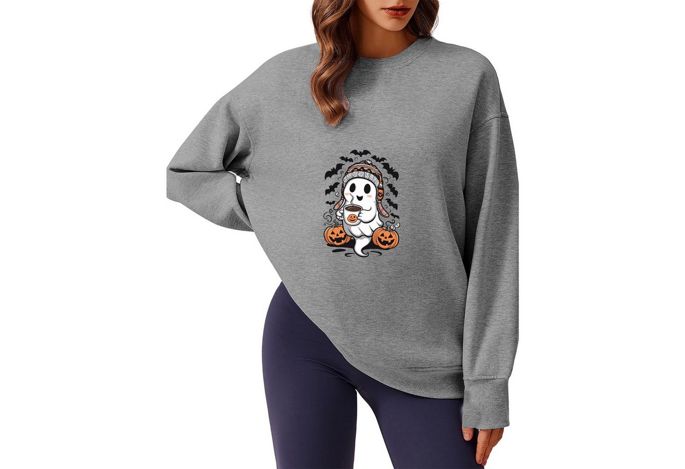 PYL Sweatshirt Damen Halloween Sweatshirt mit Druck,Langarm Casual Pullover günstig online kaufen