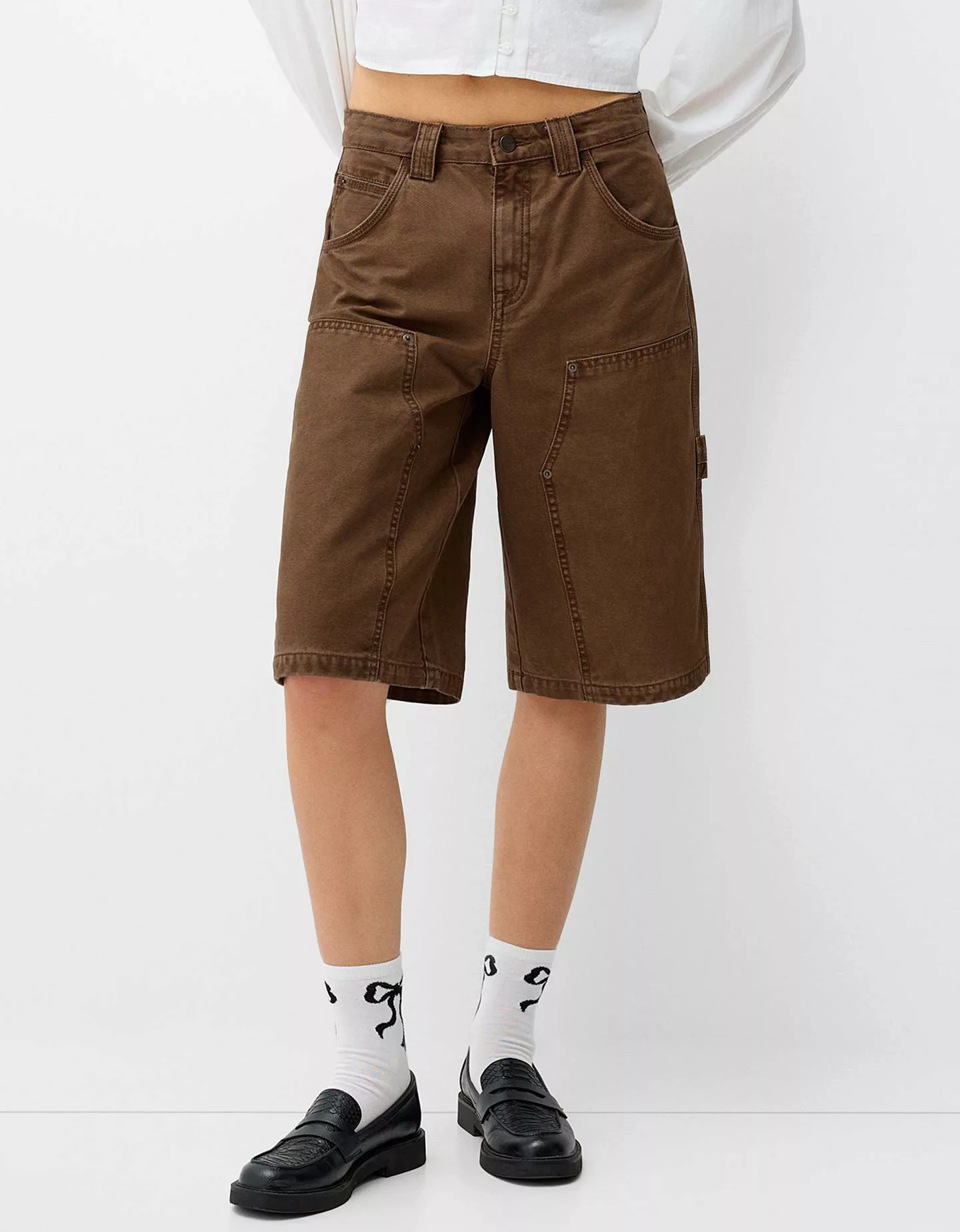 Bershka Workwear-Bermudas Aus Baumwolle Damen 38 Braun günstig online kaufen