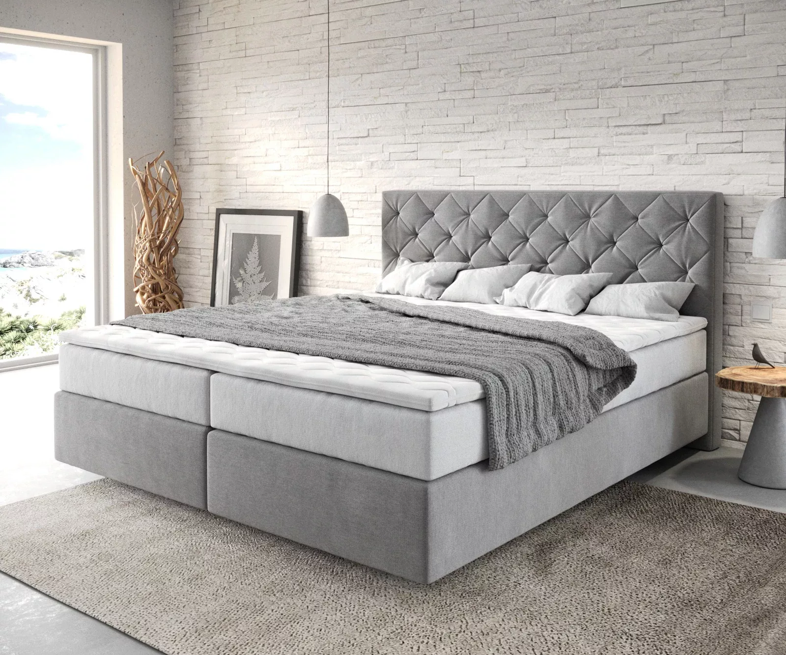 Boxspringbett Dream-Great 180x200 cm Mikrofaser Grau mit TFK Matratze und V günstig online kaufen