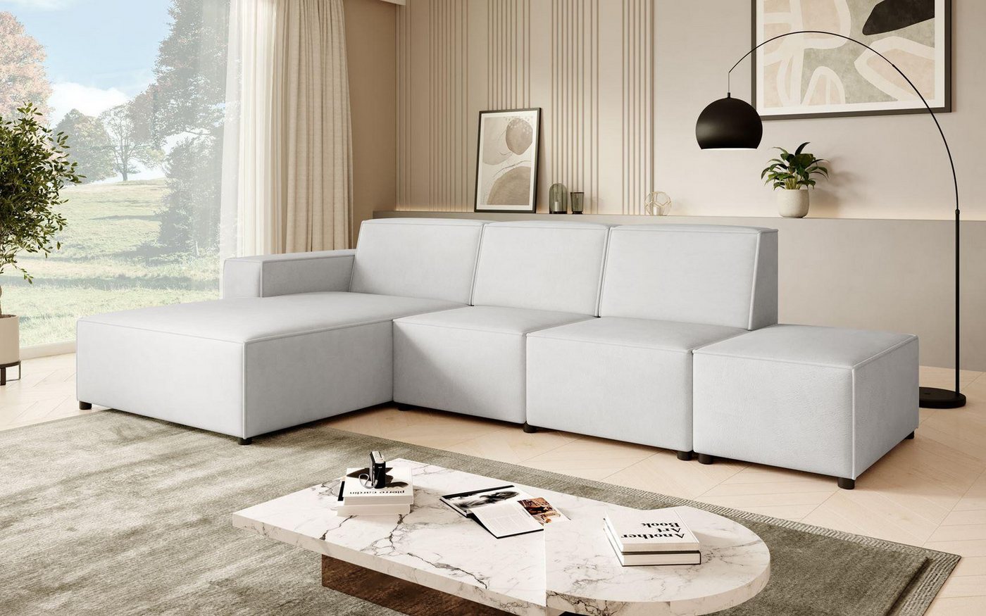 Beautysofa Ecksofa mit Hocker PEDRO L, Inklusive Hocker, breite Ottomane, F günstig online kaufen