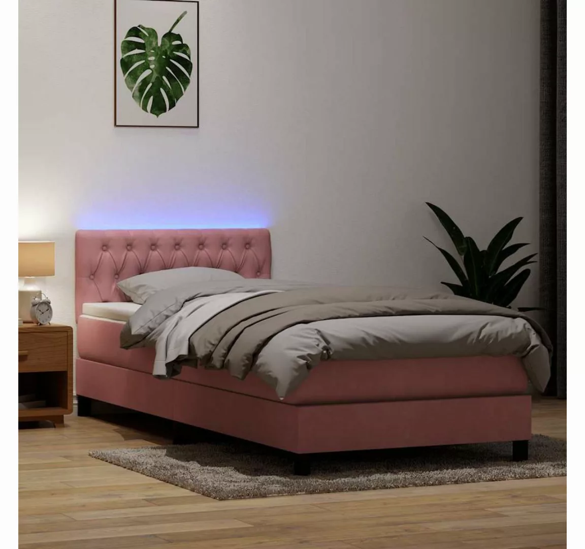 vidaXL Boxspringbett, Boxspringbett mit Matratze Rosa 80x220 cm Samt günstig online kaufen