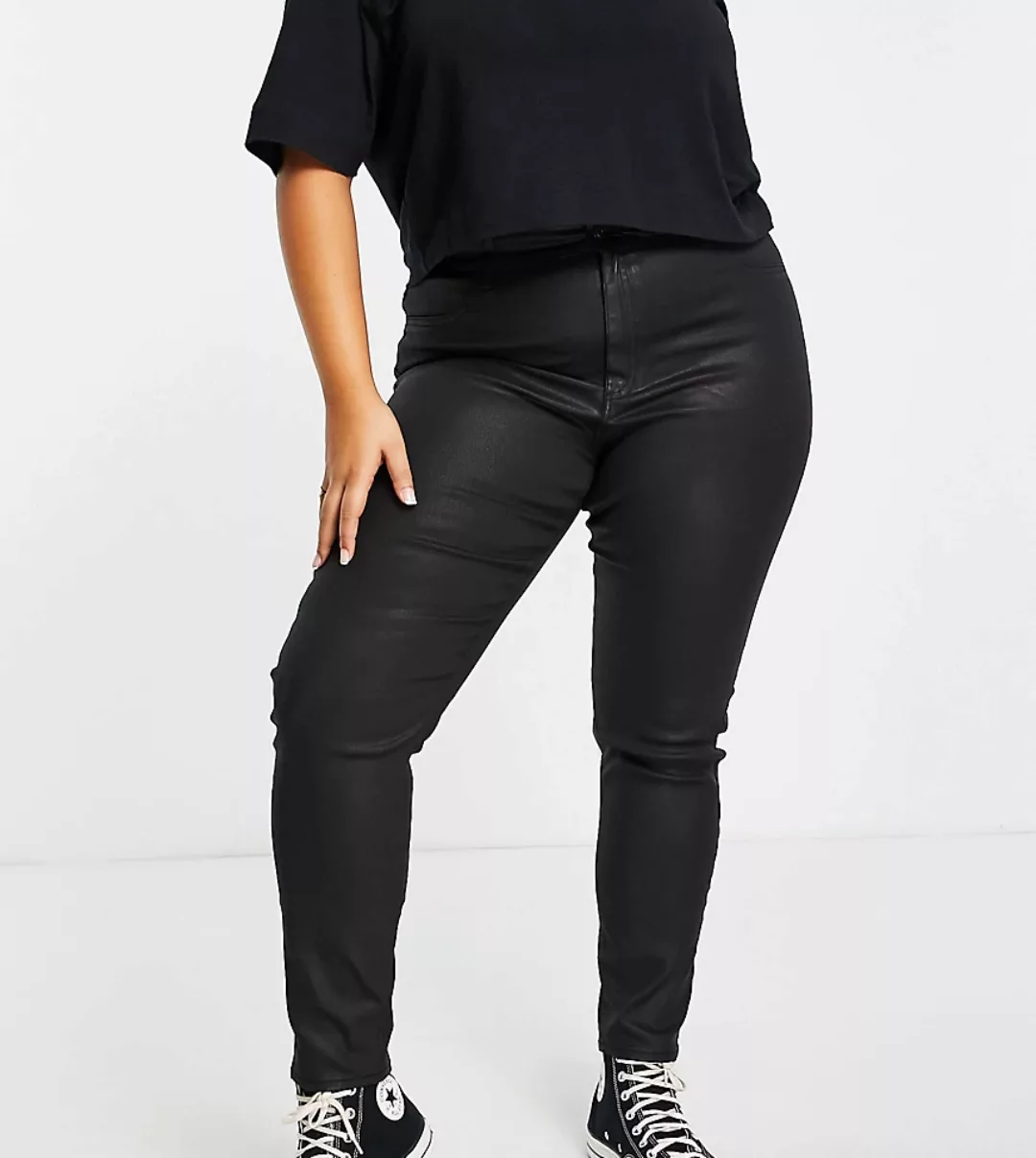 ASOS DESIGN Curve – Ridley – Skinny-Jeans in beschichtetem Schwarz mit hohe günstig online kaufen