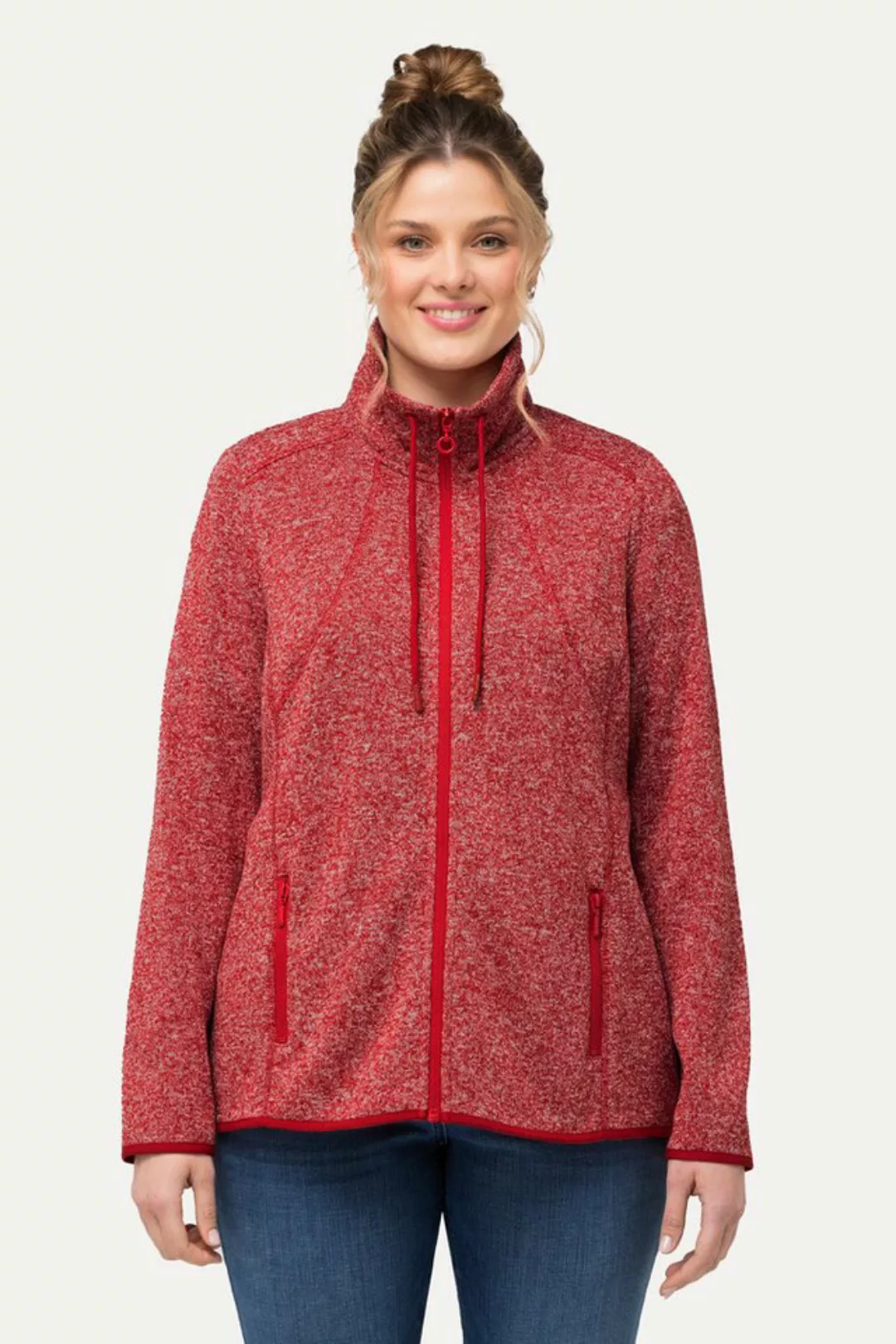 Ulla Popken Sweatjacke Strickfleece-Jacke Rauten Stehkragen Zipptaschen günstig online kaufen