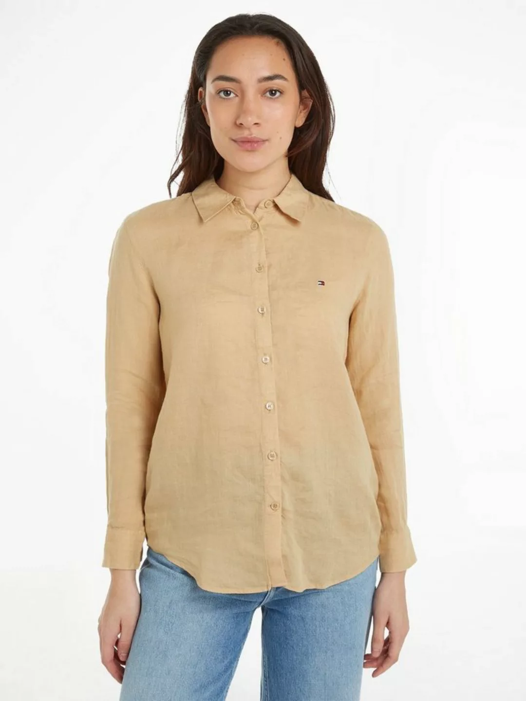 Tommy Hilfiger Hemdbluse LINEN RELAXED SHIRT LS mit Logostickerei auf der B günstig online kaufen