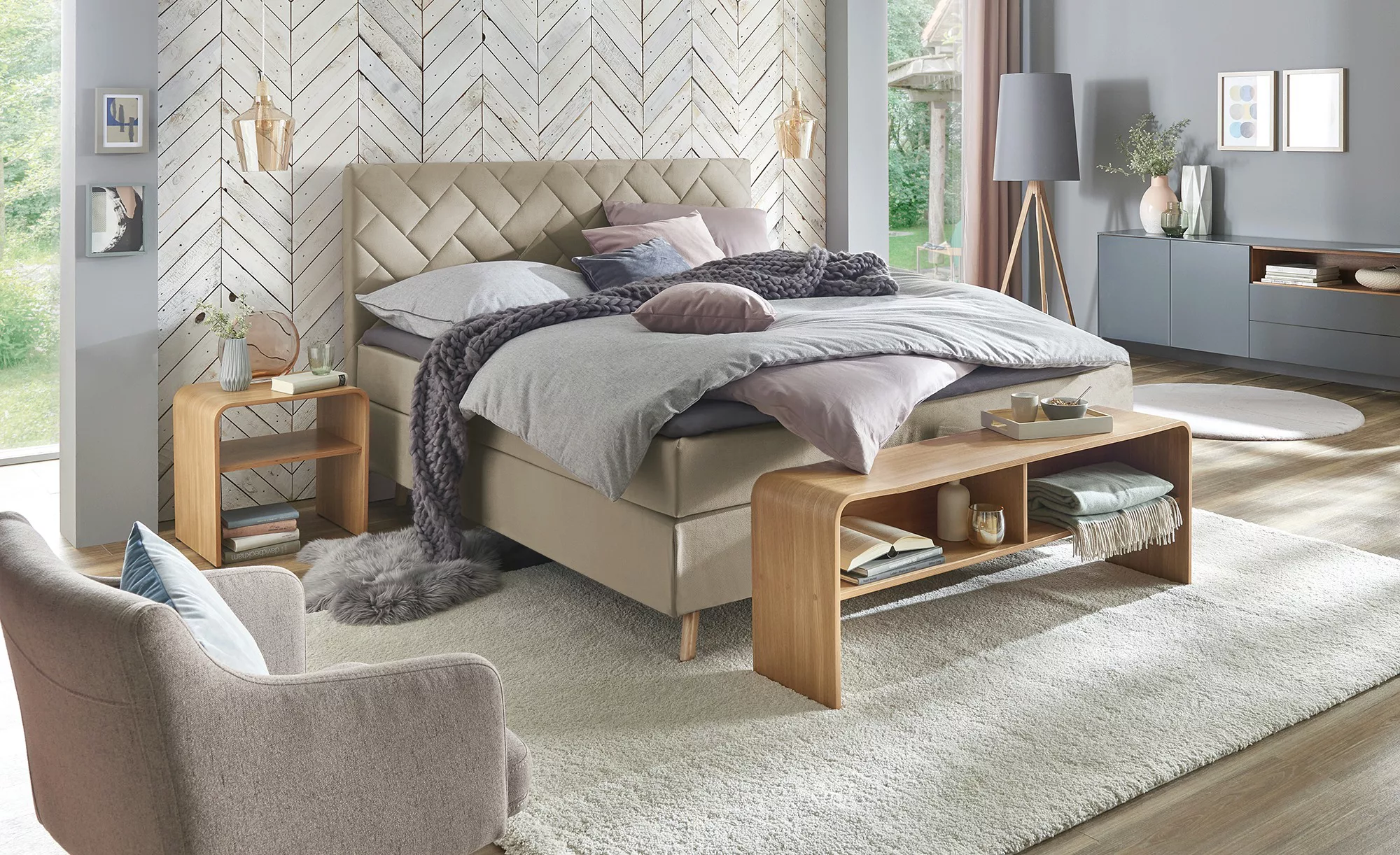 SKAGEN BEDS Boxspringbett  Weave ¦ beige ¦ Maße (cm): B: 140 H: 122 Betten günstig online kaufen