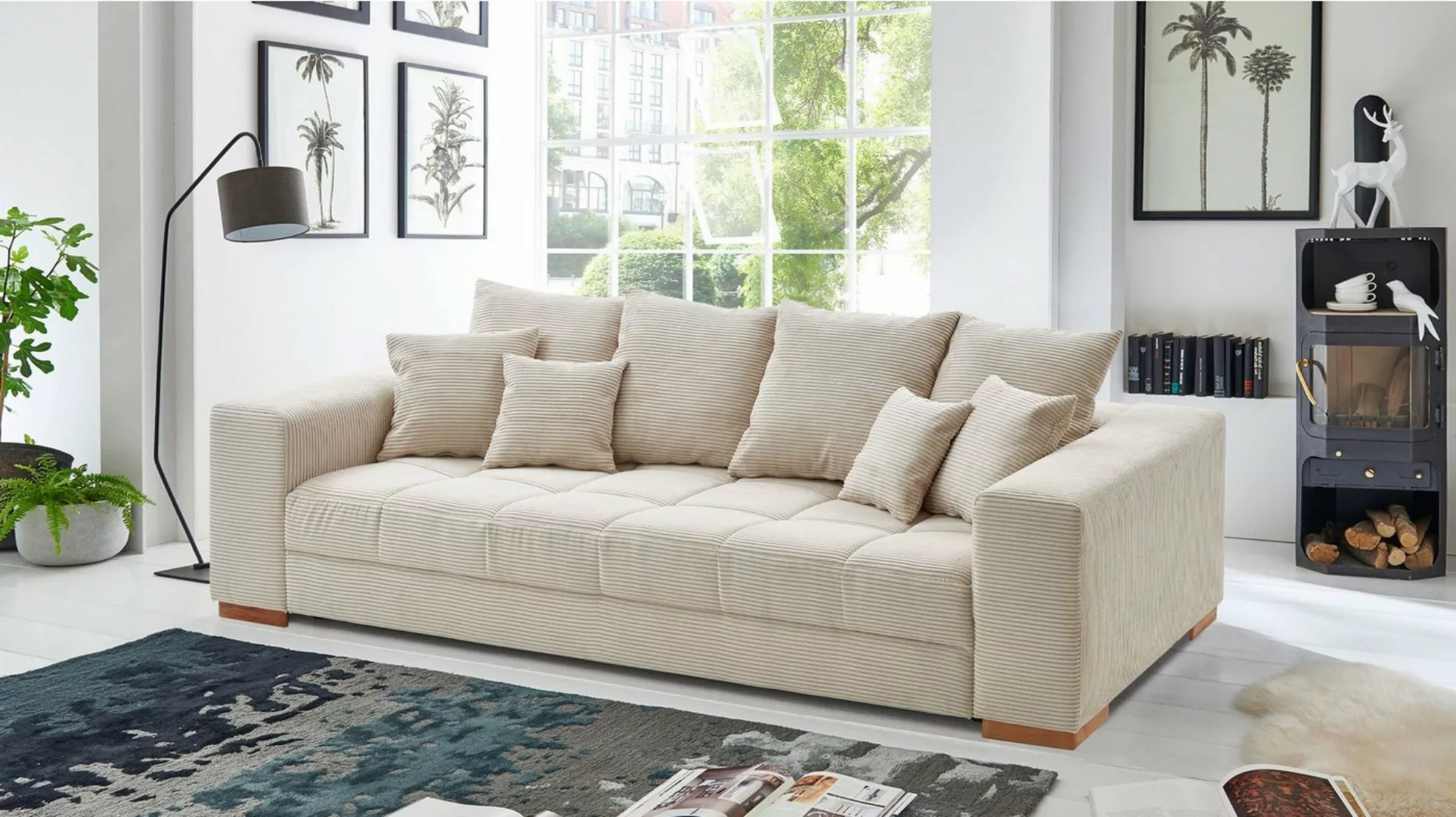 Massivart® Big-Sofa BORNEO Cord beige oder grau 254 cm / 4-Sitzer Cordsofa, günstig online kaufen