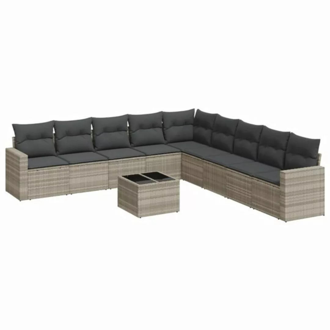 vidaXL Sofaelement 10-tlg. Garten-Sofagarnitur mit Kissen Hellgrau Poly Rat günstig online kaufen