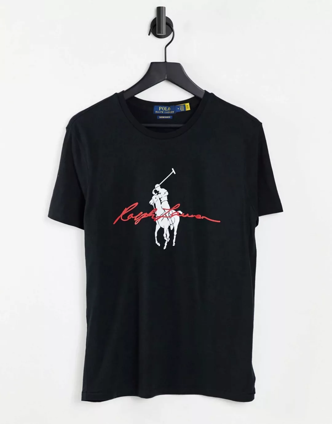 Polo Ralph Lauren – T-Shirt in Schwarz mit Schrift- und Player-Logo günstig online kaufen