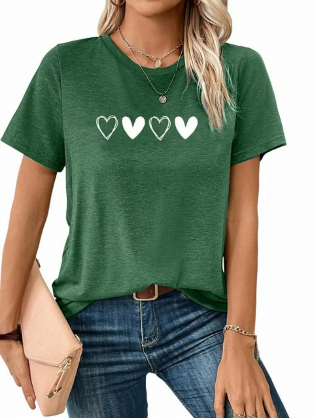 PYL Print-Shirt Damen Sommer Casual T-Shirt mit Herz Print Tee günstig online kaufen