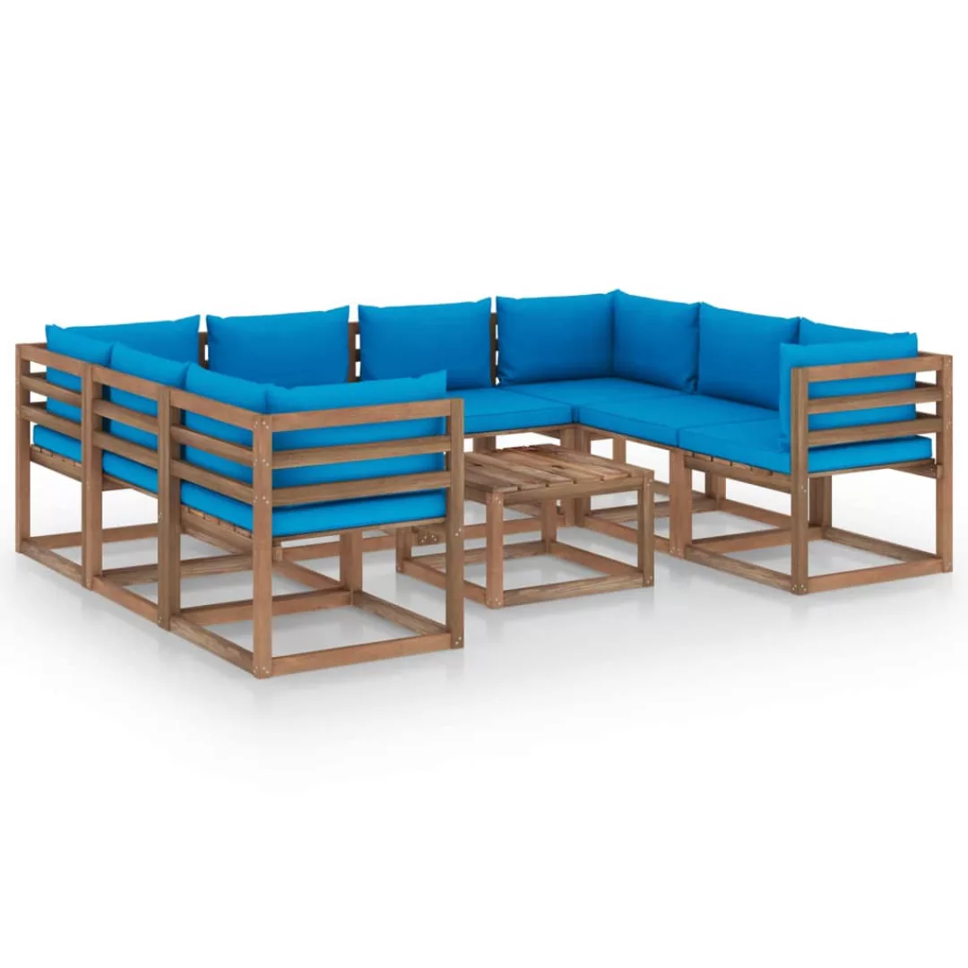 9-tlg. Garten-lounge-set Mit Hellblauen Kissen günstig online kaufen