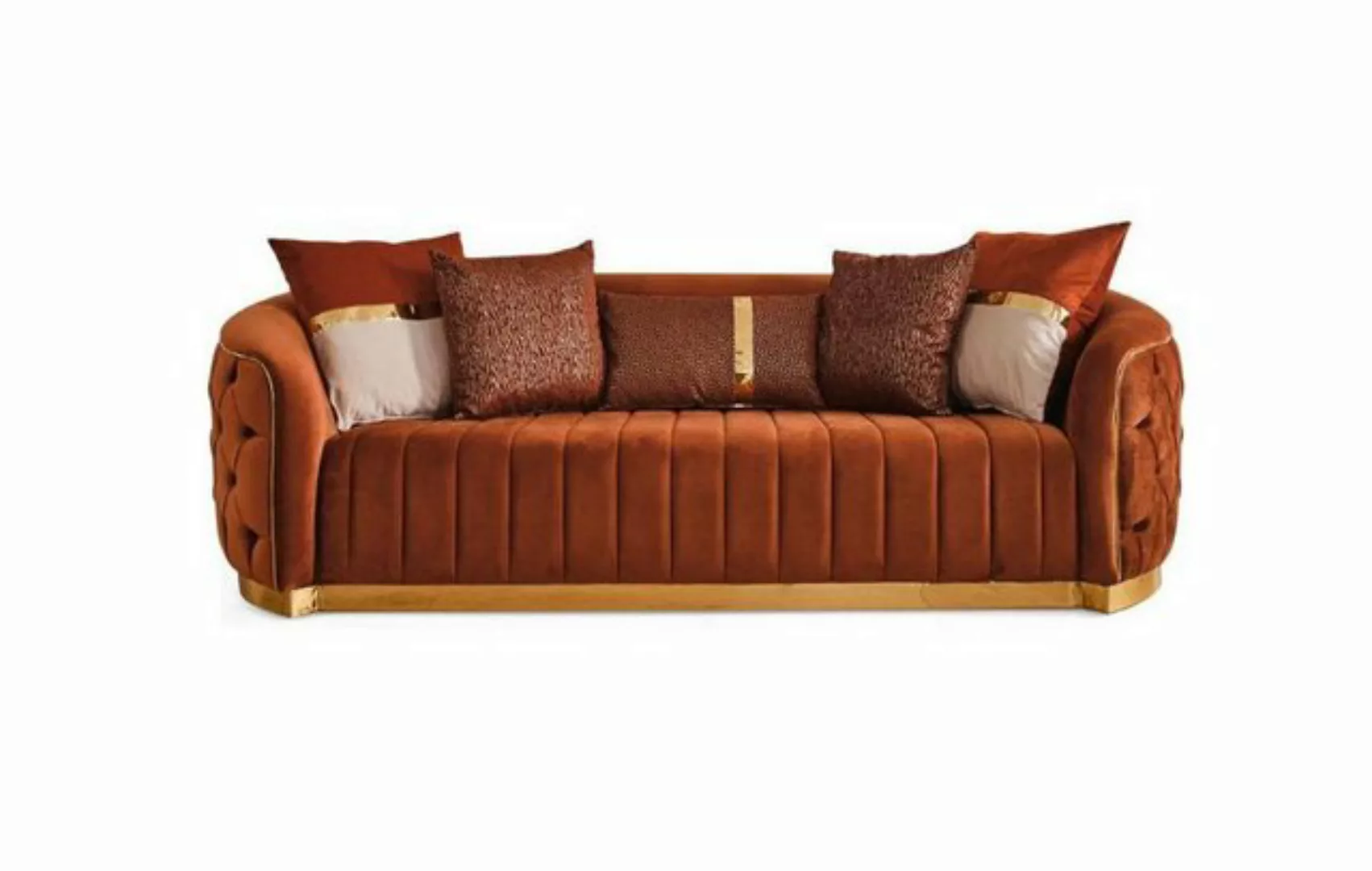 Xlmoebel Chesterfield-Sofa Dreisitzer Sofa in Orange Samt mit modernem Desi günstig online kaufen