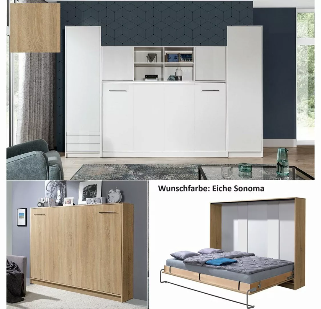 QMM TraumMöbel Schrankbett Wandbett HB 90x200 mit 2 Schränken & Aufsatz (Se günstig online kaufen