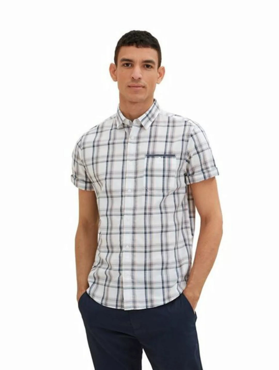 Tom Tailor Herren Kurzarm Hemd CHECKED SLUB - Regular Fit günstig online kaufen