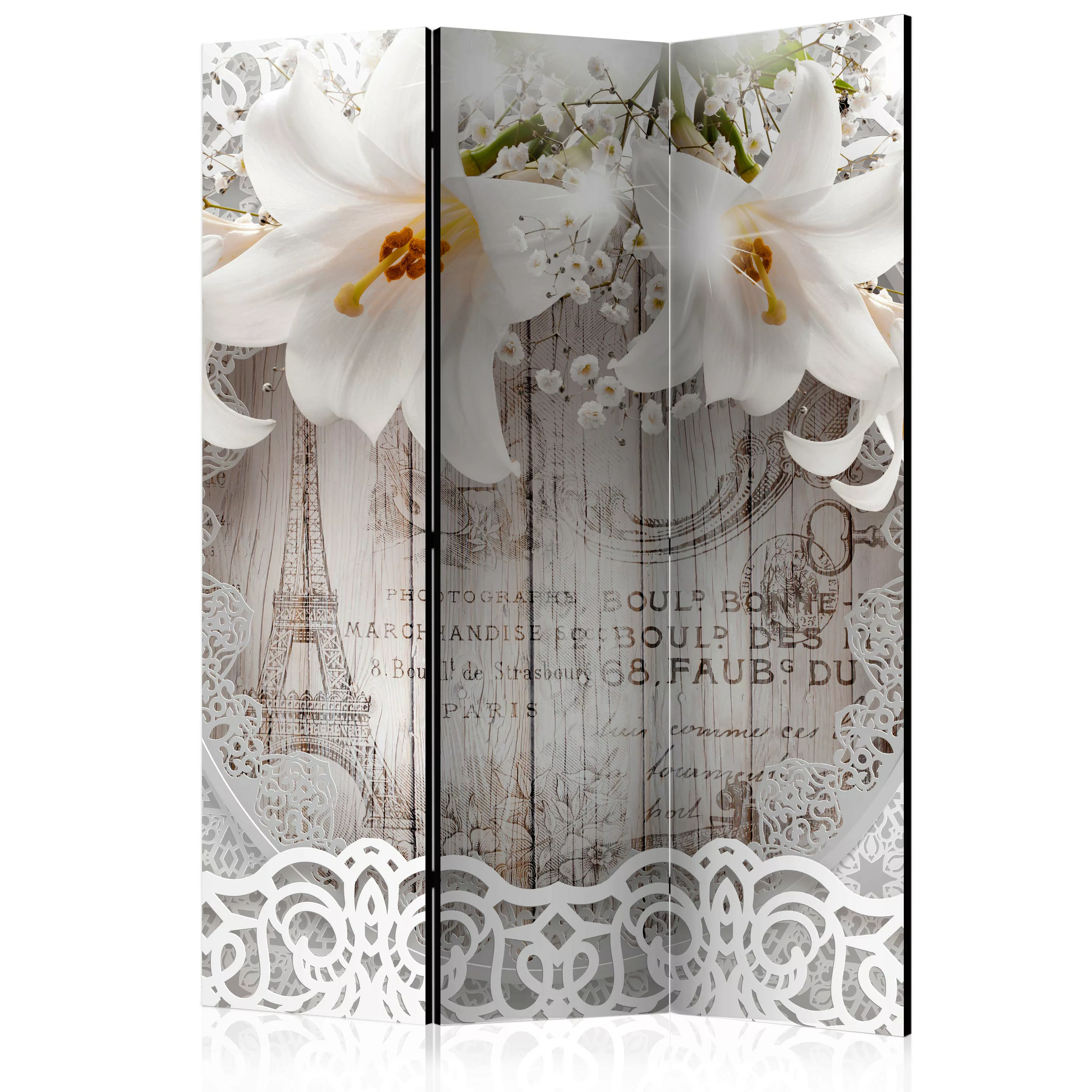 3-teiliges Paravent - Lilies And Quilted Background [room Dividers] günstig online kaufen