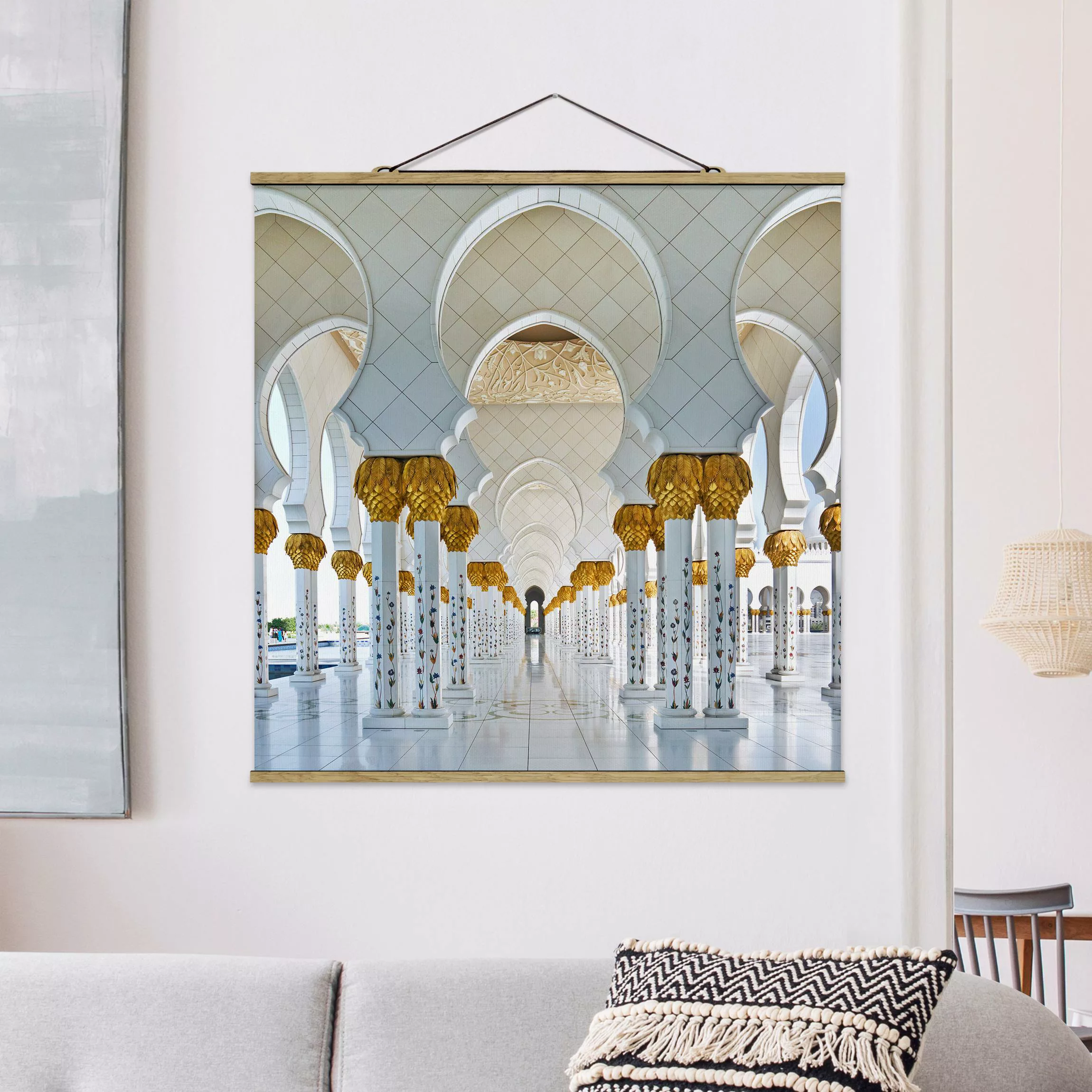 Stoffbild Architektur mit Posterleisten - Quadrat Moschee in Abu Dhabi günstig online kaufen