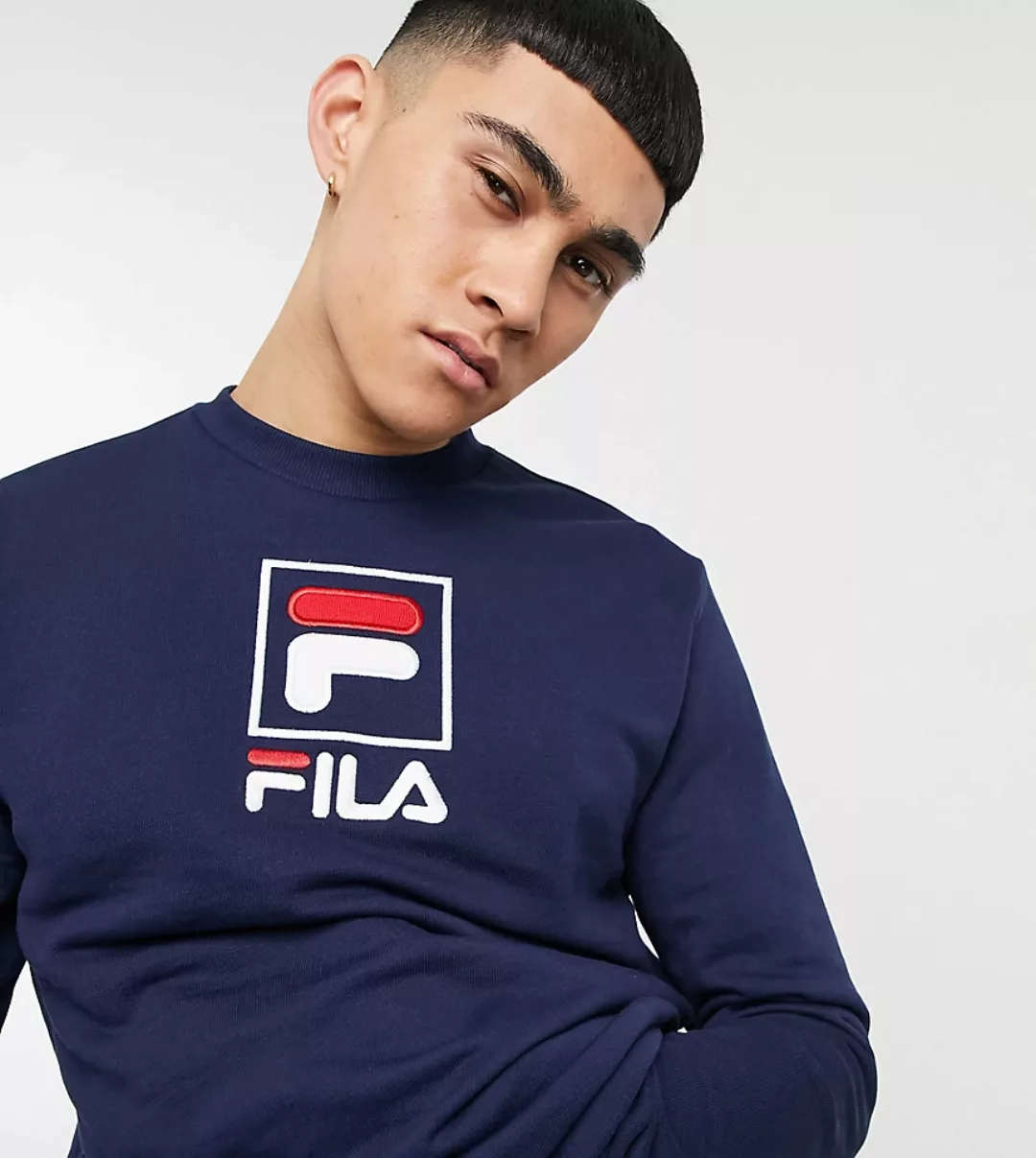 Fila – Sweatshirt in Marineblau mit großem Box-Logo, exklusiv bei ASOS günstig online kaufen