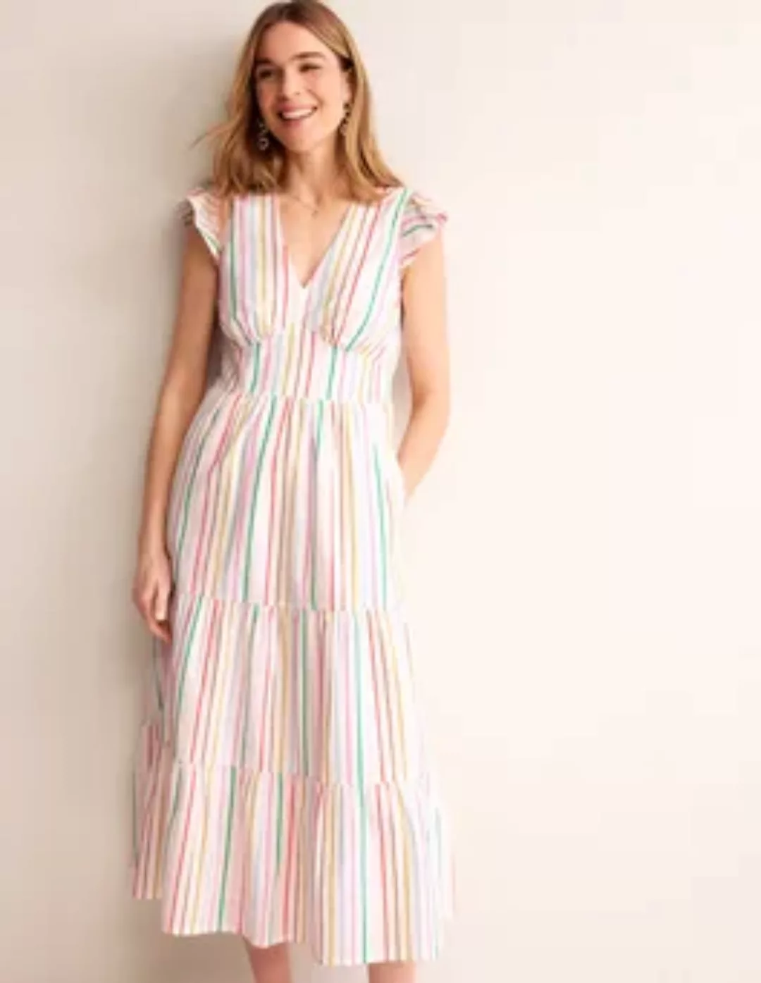 May Midi-Teekleid aus Baumwolle Damen Boden, Regenbogen Seersucker Streifen günstig online kaufen
