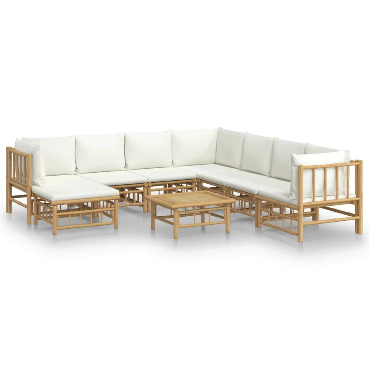 Vidaxl 9-tlg. Garten-lounge-set Mit Cremeweißen Kissen Bambus günstig online kaufen