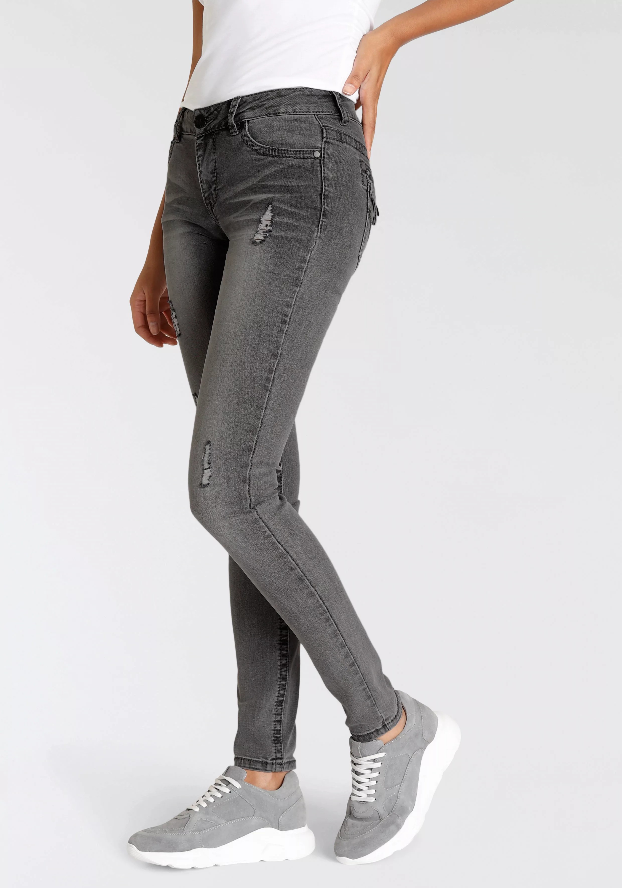 Arizona Skinny-fit-Jeans mit Kontrastnähten und Pattentaschen Low Waist günstig online kaufen