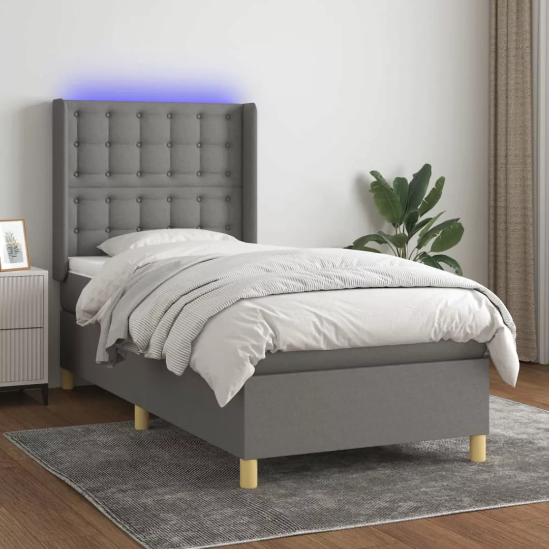 vidaXL Boxspringbett Boxspringbett mit Matratze LED Dunkelgrau 80x200 cm St günstig online kaufen