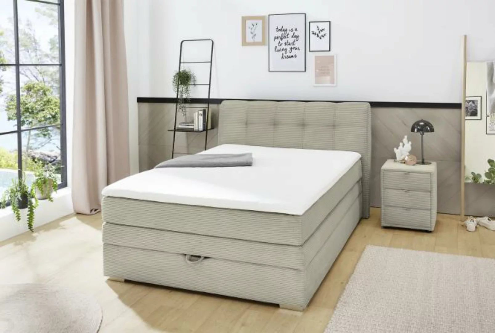 Boxspringbett 120x200 cm Cord Greige mit Bettkasten AMELIE günstig online kaufen