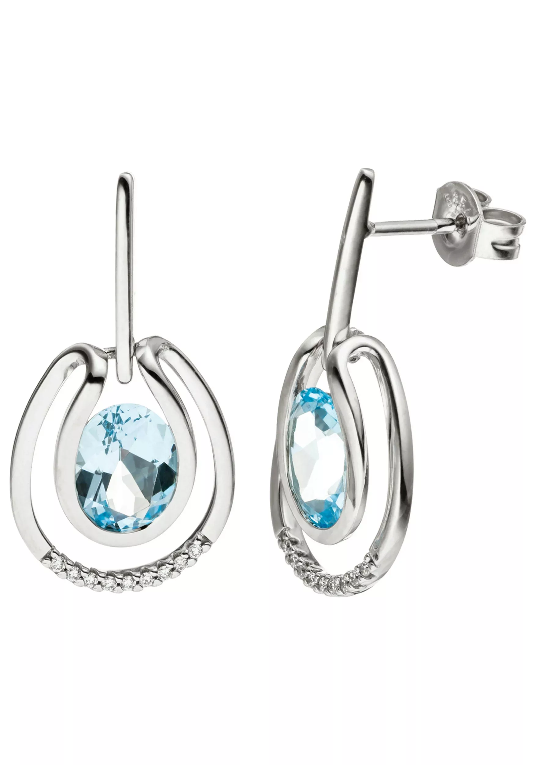 JOBO Paar Ohrhänger, 585 Weißgold mit 18 Diamanten und Blautopas günstig online kaufen